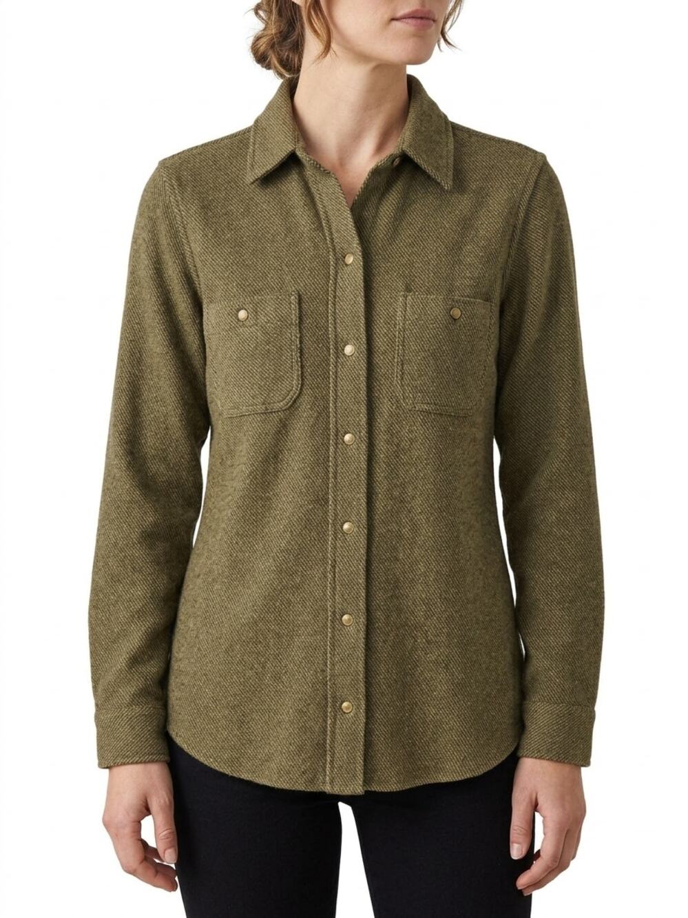 Faherty Legend Sweater Shirt Olive Melange Twill Small Green Soft Cozy Woodsy